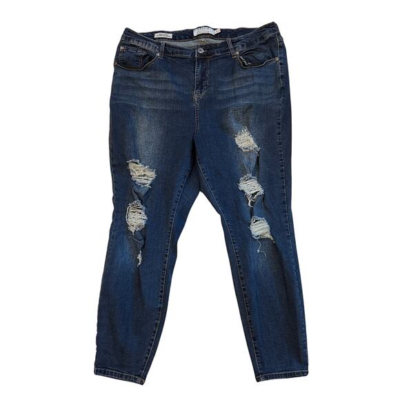Torrid Jeans Womens Sz 22S Blue High Rise Ultra Skinny Stretch Distressed Ripped - Picture 1 of 10